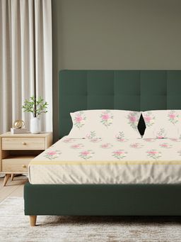 Urban Space - Serene 200 TC Cotton Bedsheet With 2 Pillow Covers - White