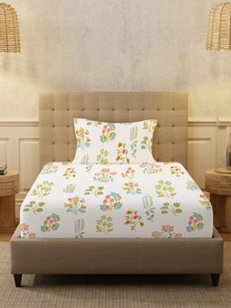 Urban Space - Serene 200 TC Cotton Bedsheet With 1 Pillow Cover, Single - Eden White