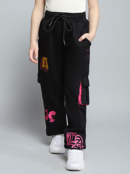 Monte Carlo - Girls Printed Black Mid Rise Cargo Pant