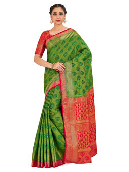 Mimosa - Green Kanjivaram Style Art Silk Saree With Unstitched Blouse