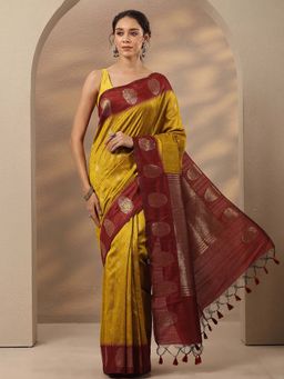 Libas - Woven Design Silk Blend Saree With Unstitched Blouse