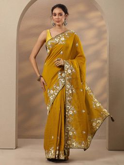 Libas - Embroidered Silk Blend Saree With Unstitched Blouse