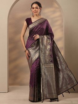 Libas - Woven Design Silk Blend Saree With Unstitched Blouse