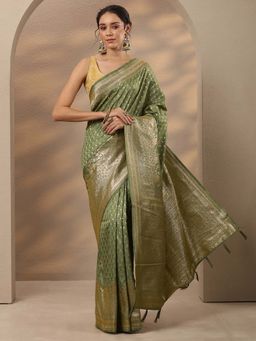 Libas - Woven Design Silk Blend Saree With Unstitched Blouse