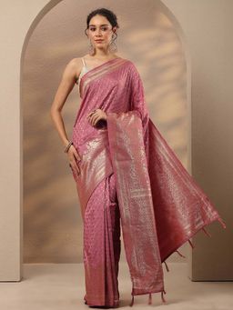 Libas - Woven Design Silk Blend Saree With Unstitched Blouse