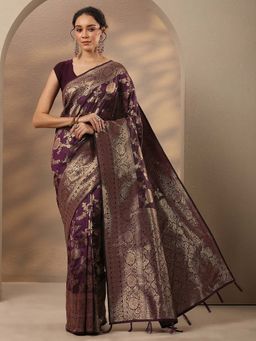 Libas - Woven Design Silk Blend Saree With Unstitched Blouse