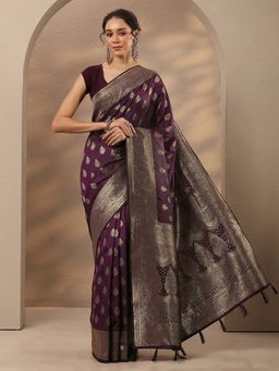 Libas - Woven Design Silk Blend Saree With Unstitched Blouse