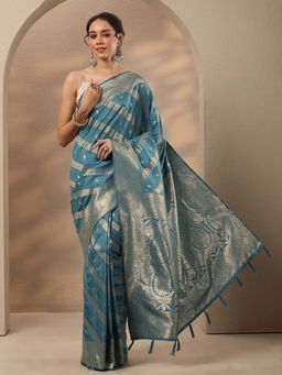 Libas - Woven Design Silk Blend Saree With Unstitched Blouse