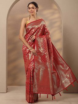 Libas - Woven Design Silk Blend Saree With Unstitched Blouse