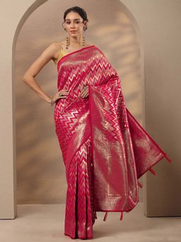 Libas - Woven Design Silk Blend Saree With Unstitched Blouse