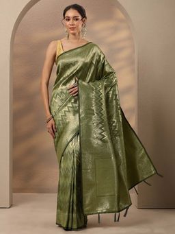 Libas - Woven Design Silk Blend Saree With Unstitched Blouse