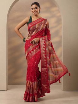 Libas - Printed Silk Blend Saree With Unstitched Blouse