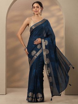 Libas - Printed Silk Blend Saree With Unstitched Blouse