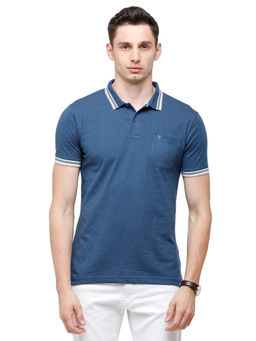 Classic Polo - Men Cotton Solid Half Sleeve Slim Fit Polo Neck Indigo Color T-Shirt