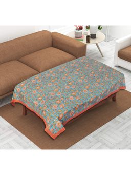 Texstylers - Turquoise Pure Cotton Printed 4 Seater Centre Table Cloth Cover (4 Seater)