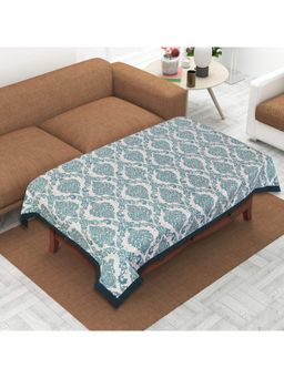 Texstylers - Teal Pure Cotton Printed 4 Seater Centre Table Cloth Cover (4 Seater)