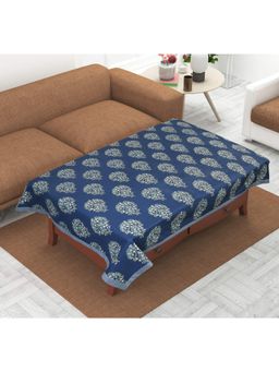 Texstylers - Navy Blue Pure Cotton Printed 4 Seater Centre Table Cloth Cover (4 Seater)