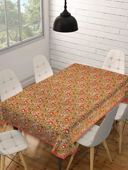 Texstylers - Orange Pure Cotton Printed 6 Seater Dining Table Cloth Cover (6 Seater)
