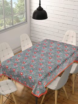 Texstylers - Red Pure Cotton Printed 6 Seater Dining Table Cloth Cover (6 Seater)