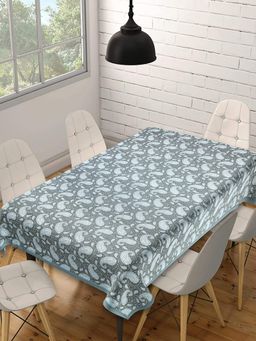 Texstylers - Grey Pure Cotton Printed 6 Seater Dining Table Cloth Cover (6 Seater)