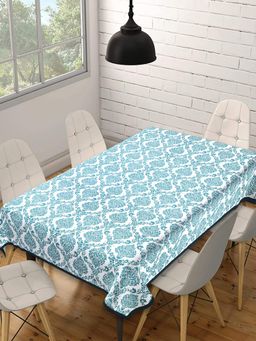Texstylers - Teal Pure Cotton Printed 6 Seater Dining Table Cloth Cover (6 Seater)