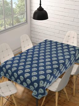 Texstylers - Navy Blue Pure Cotton Printed 6 Seater Dining Table Cloth Cover (6 Seater)