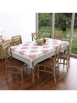 Texstylers - Red Pure Cotton Printed 6 Seater Dining Table Cloth Cover (6 Seater)