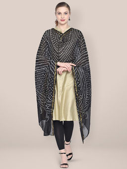 Dupatta Bazaar - Women's Black Bandhini Silk Dupatta