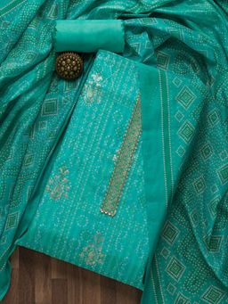 Koskii - Sea Green Printed Chanderi Unstitched Salwar Suit (Set of Three)