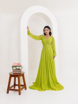 DEASHA INDIA - Lisa Neon Green Draped Long Dress