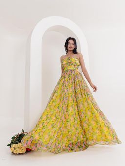 DEASHA INDIA - Yellow Niva Floral Printed Long Dress