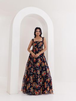 DEASHA INDIA - Ruhi Black Floral Printed Long Dress