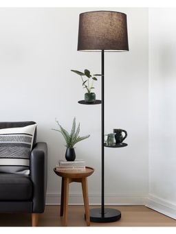 Homesake - Dual Shelf Floor Lamp with Fabric Shade, Grey