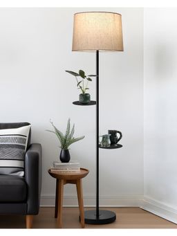 Homesake - Dual Shelf Floor Lamp with Fabric Shade, Beige