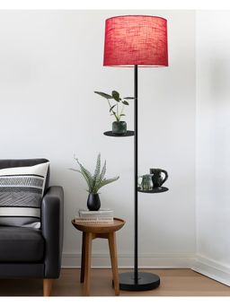 Homesake - Dual Shelf Floor Lamp with Fabric Shade, Red
