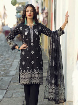 the AMANI store - Charcoal Black Cotton Embroidered Kurta and Pant with Dupatta