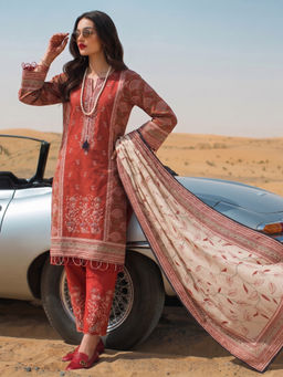 the AMANI store - Red Cotton Floral Kurta and Pant with Dupatta