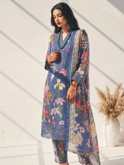 the AMANI store - Periwnkle Blue Cotton Floral Kurta and Pant with Dupatta