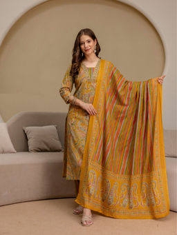 TUSHTI - Mustard Yellow Paisley Cotton Kurta with Pant and Dupatta