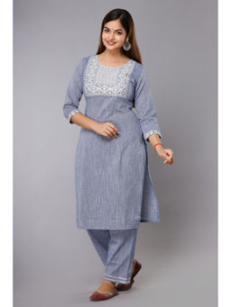 JAIPUR SARAI - Grey Regular Pure Cotton Embroidered Kurta with Pant