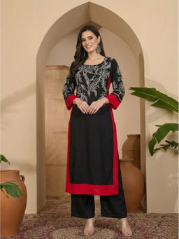 ANAISA - Black Cotton Embroidered Kurta and Palazzo