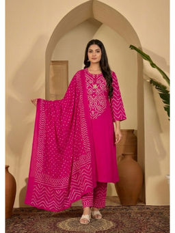 ANAISA - Pink Cotton Printed Kurta and Pant with Dupatta