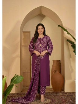 ANAISA - Maroon Cotton Printed Kurta and Pant with Dupatta