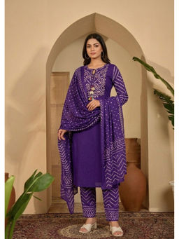 ANAISA - Purple Cotton Printed Kurta and Pant with Dupatta