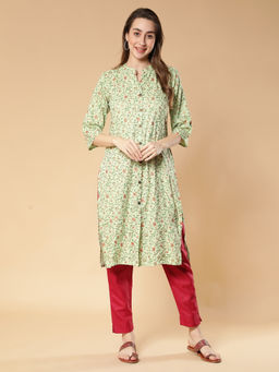 Fabclub - Greenrayon Floral Printed Kurta with Pant