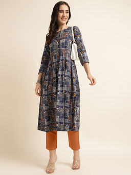 Fabclub - Blue Rayon Printed Kurta with Pant
