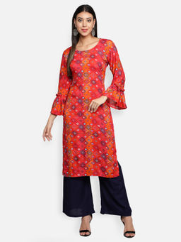 Fabclub - Pink Rayon Printed Kurta with Palazzo