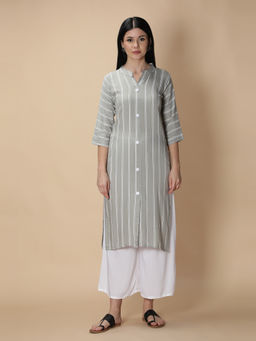 Fabclub - Grey Rayon Striped Kurta with Palazzo