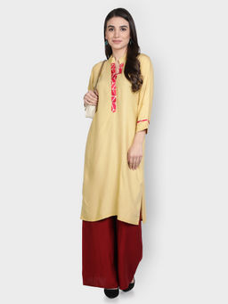 Fabclub - Beige Rayon Straight Kurta with Palazzo