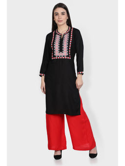 Fabclub - Black Rayon Embroidered Kurta with Palazzo